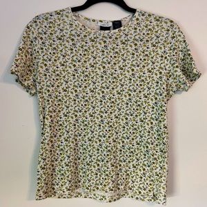 Basic Editions Green Flower Print Ribbed Baby T